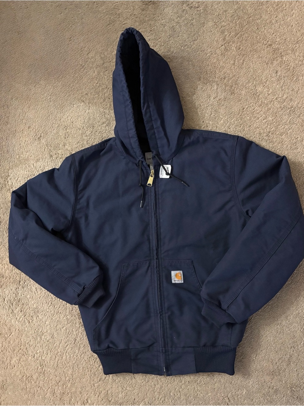 NWT Carhartt Cintas Utility Active Jacket Navy Blue Duck Canvas Hooded Size S
